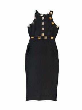 House of CB Black Midi Dress with Gold and Cream Accents